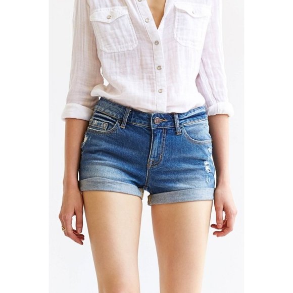 BDG Shorts Urban Outfitters Demin Jean Size 27 Stretch Blue Jeans Roll Up Cuffs - Picture 1 of 12